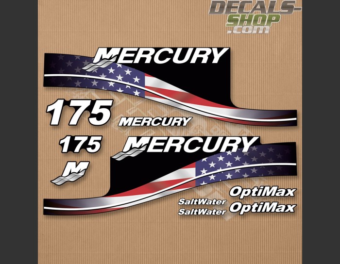 Mercury 175HP Saltwater Optimax USA Flag Edition Outboard Decal Kit Mercury 175HP Saltwater Optimax USA Flag Edition Outboard Decal Kit